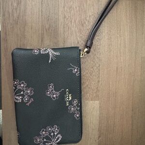 Coach Black Wristlet with Pink Floral Pattern